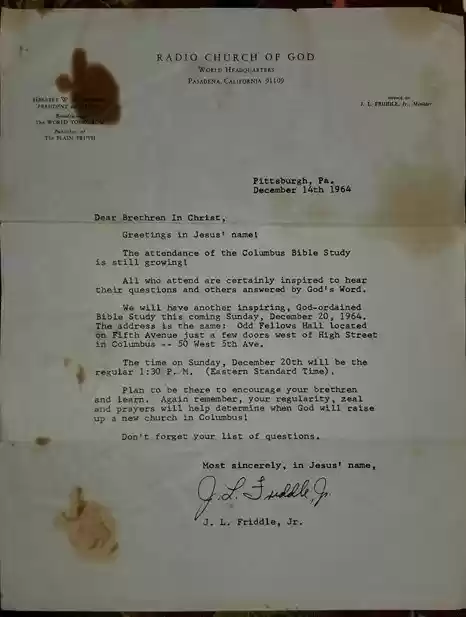 JL Friddle Ltr 14Dec,1964